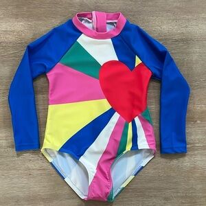 Girls' Swim One Piece - Blue, Pink, Red Heart Design